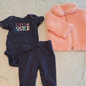 Simple Joys Navy and White Infant Onesie Set, Carter's Pink Sherpa Zip Up